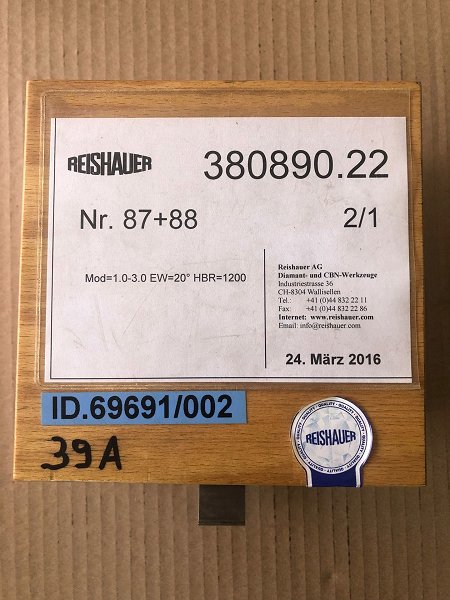 REISHAUER AG - DIAMANT- UND CBN WERKZEUGE Diamant 380890.22 / Modul 1,0 - 3,0 EW 20° HBR=1200 Diamond grinding wheels