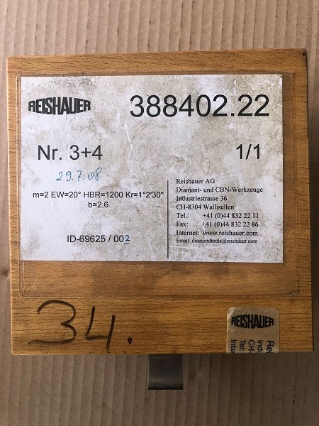 REISHAUER AG - DIAMANT- UND CBN WERKZEUGE 388402.22 / Modul 2,0 EW 20° HBR=1200 Diamond grinding wheels