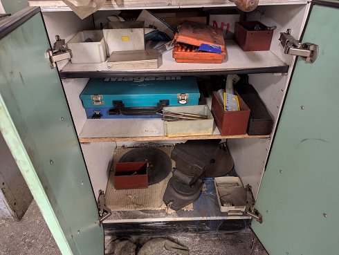 Workshop cabinet with contents