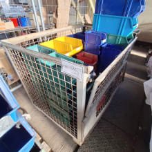 Lot of storage bins in mesh box