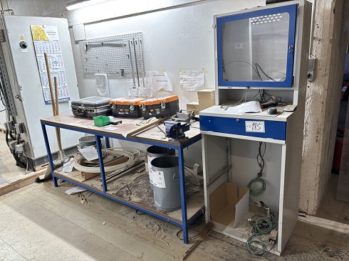 Workbench with vice and PC cabinet