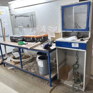 Workbench with vice and PC cabinet