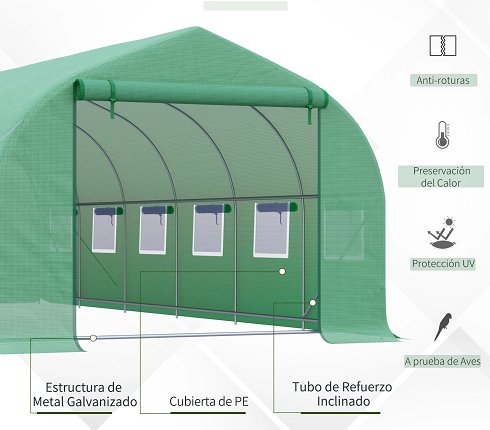 Invernadero Tubo Acero Galvanizado de 600x300x200cm Puerta Enrollable (Nuevo)