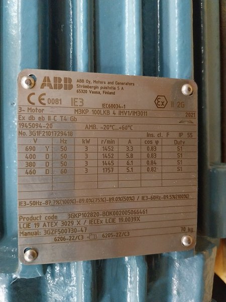 MOTOR ABB ATEX - TIPO M3KP 100LKB 3 KW IE3 IP55