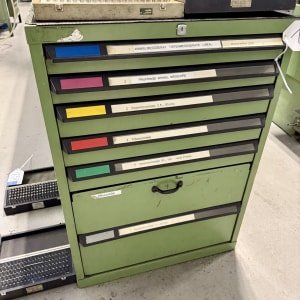 Workshop drawer cabinet with contents