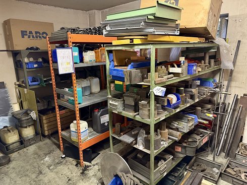 Lot workshop shelves with contents