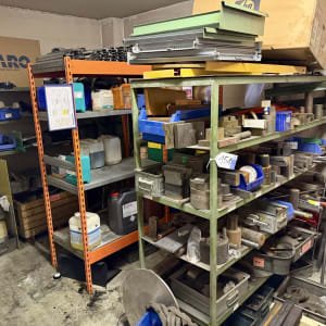 Lot workshop shelves with contents