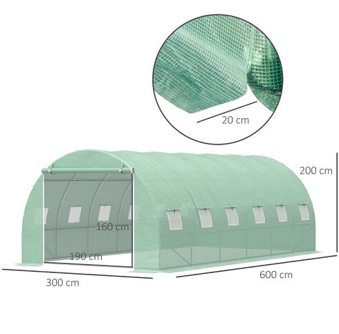 Invernadero Tubo Acero Galvanizado de 600x300x200cm Puerta Enrollable (Nuevo)