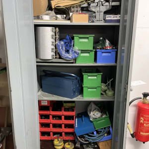 Workshop cabinet with contents