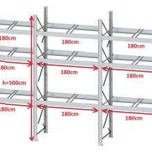 2 estanterías de paletización para 6 palés por piso, 3 pisos + suelo DEXION P90