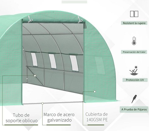 Invernadero Tubo Acero Galvanizado de 600x300x200cm Puerta Enrollable (Nuevo)