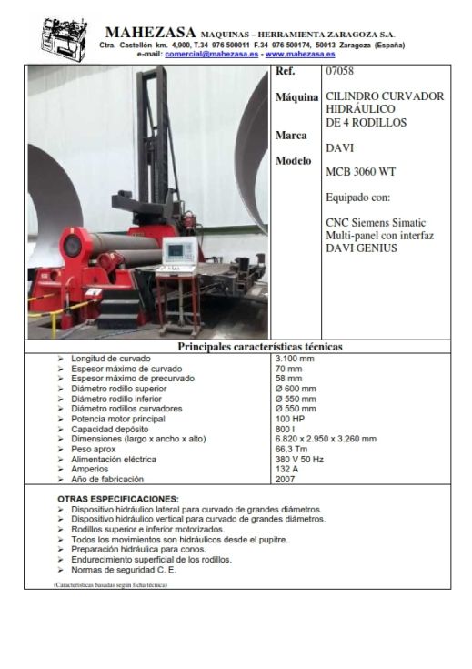 Cilindro de curvar chapa CNC