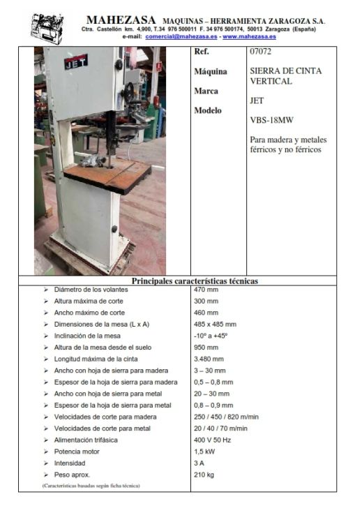 Sierra de cinta vertical