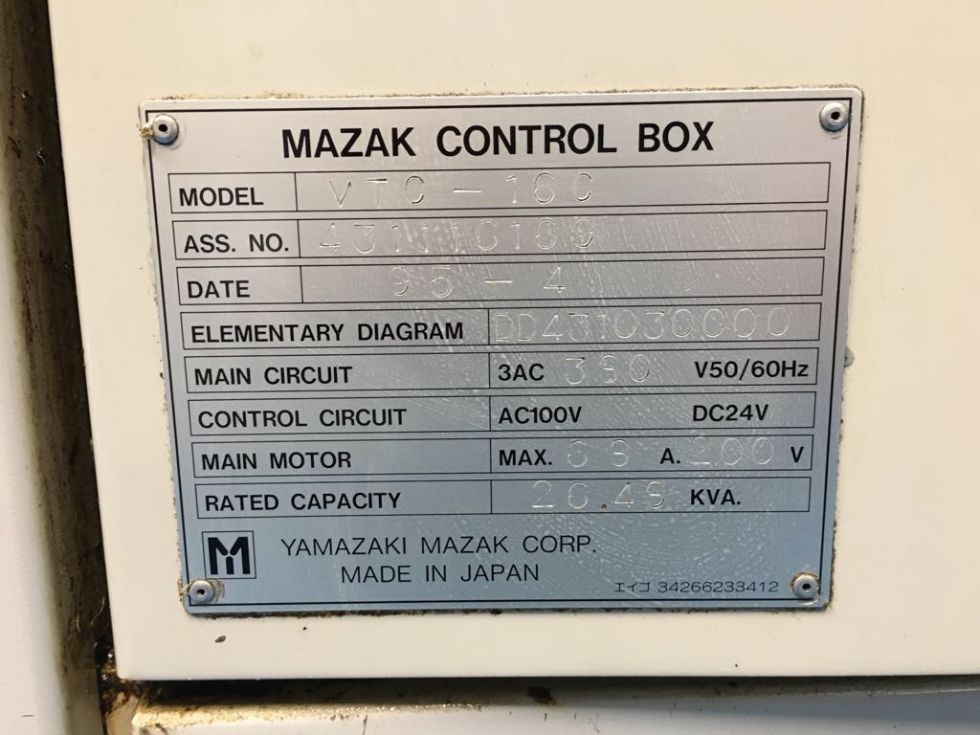 Mazak VMC VTC 16 C X/Y/Z 1600 x 410 x 510 mm Mach4metal