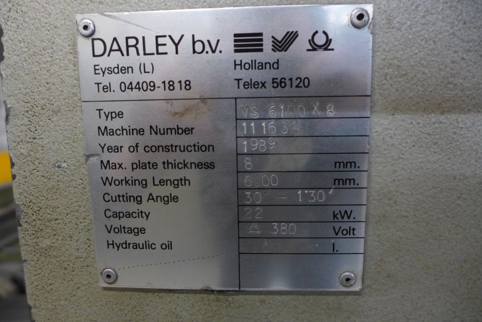 Darley Hydraulic Guillotine GS 6000mm x 8 mm Mach4metal = 3449