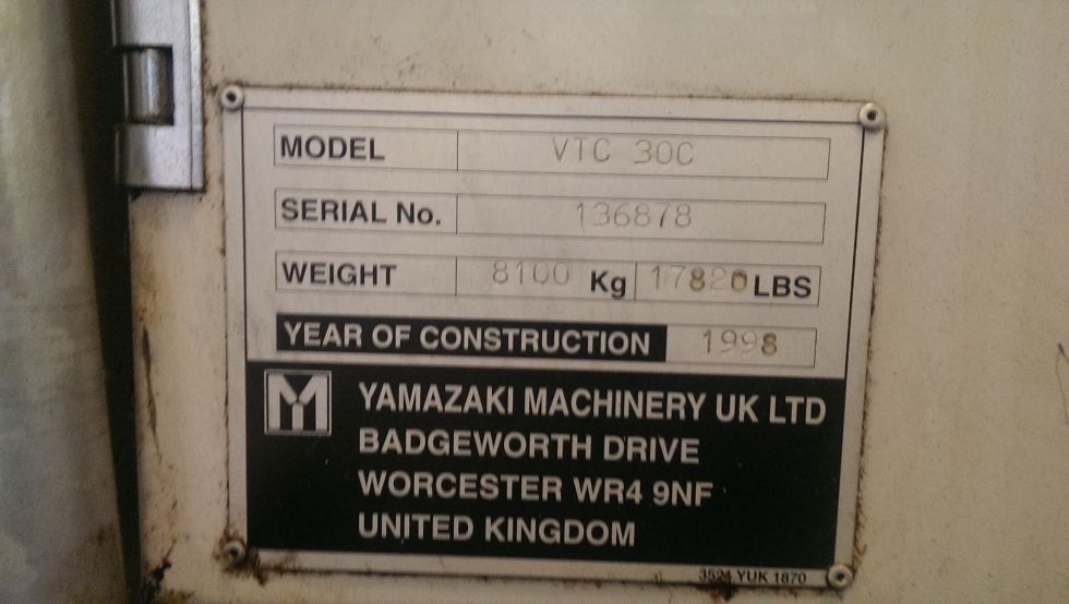 Vertical milling machine Mazak VTC 30 C X / Y / Z 1660 x 760 x 660 mm = 3494