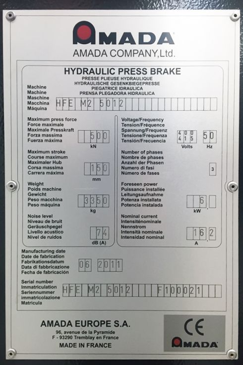 Amada CNC Pressbrake HFE M2 1270 x 50 T = 3726 Mach4metal