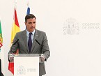 El presidente del Gobierno, Pedro S�nchez, durante su intervenci�n en el acto inaugural tras realizar el trayecto C�ceres-M�rida-Badajoz.