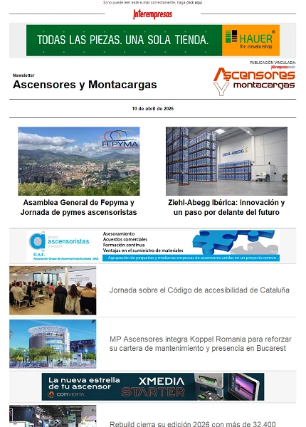 Newsletter Ascensores y Montacargas Newsletter Ascensores y Montacargas