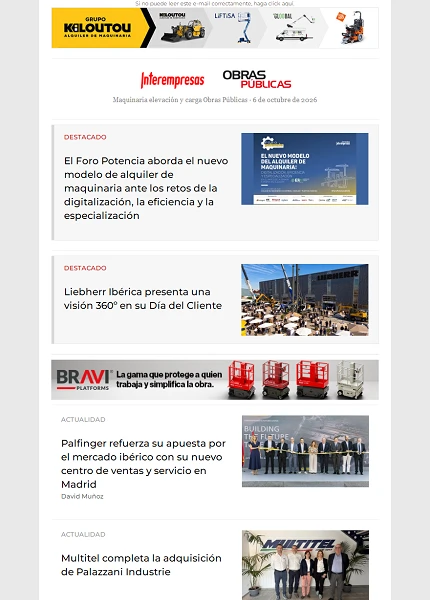 Newsletter Maquinaria elevación y carga Obras Públicas