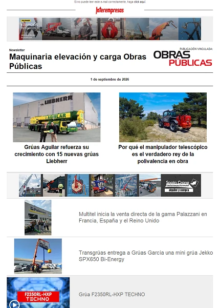 Newsletter Maquinaria elevación y carga Obras Públicas Newsletter Maquinaria elevación y carga Obras Públicas