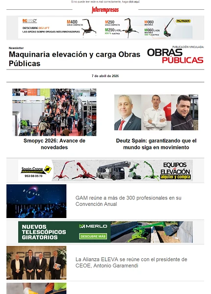 Newsletter Maquinaria elevación y carga Obras Públicas