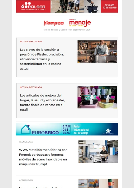 Newsletter Menaje de Mesa y Cocina