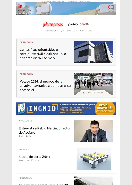 Newsletter Protección Solar, Toldos y Persianas Newsletter Protección Solar, Toldos y Persianas