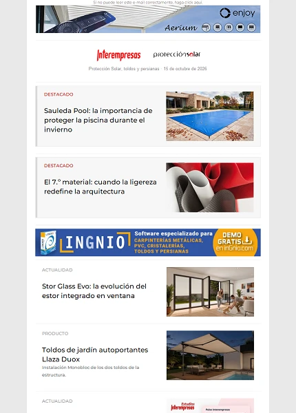 Newsletter Protección Solar, Toldos y Persianas Newsletter Protección Solar, Toldos y Persianas