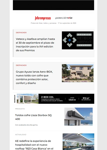 Newsletter Protección Solar, Toldos y Persianas