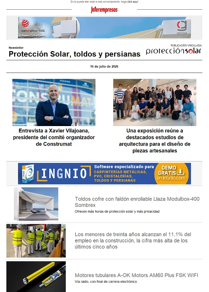 Newsletter Protección Solar, Toldos y Persianas