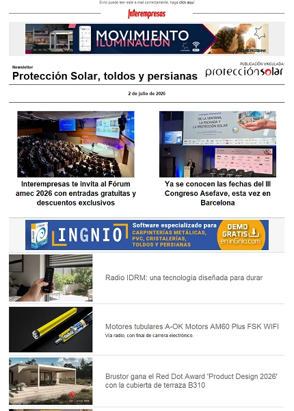 Newsletter Protección Solar, Toldos y Persianas Newsletter Protección Solar, Toldos y Persianas