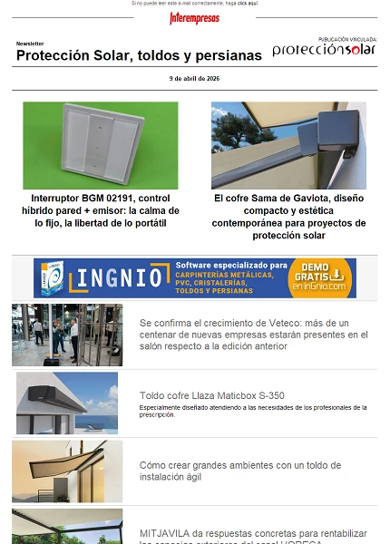 Newsletter Protección Solar, Toldos y Persianas