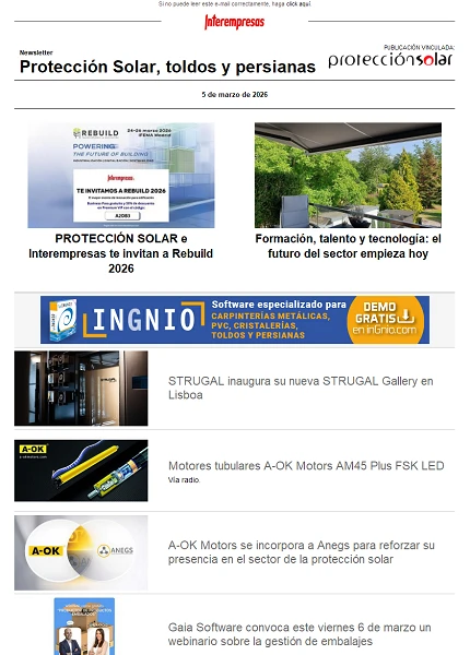 Newsletter Protección Solar, Toldos y Persianas