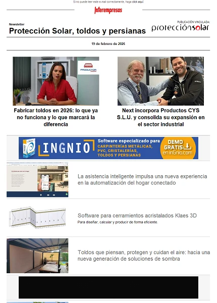 Newsletter Protección Solar, Toldos y Persianas