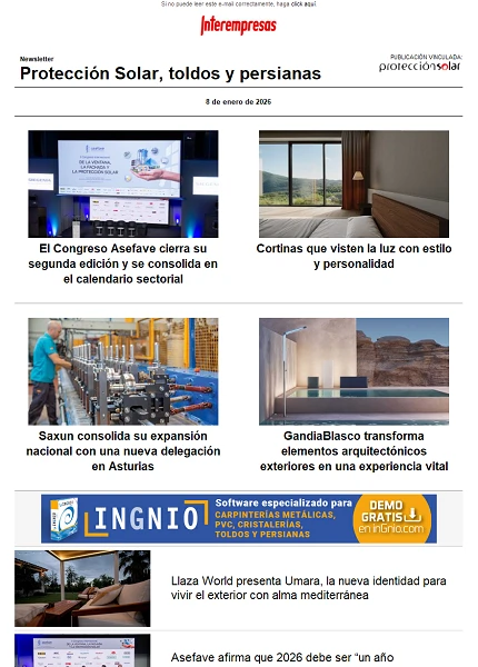 Newsletter Protección Solar, Toldos y Persianas Newsletter Protección Solar, Toldos y Persianas