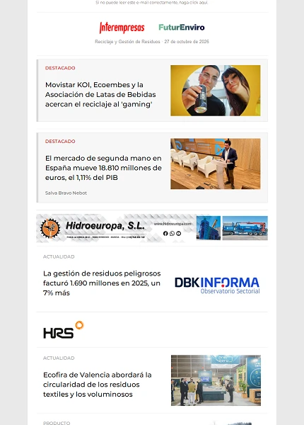 Newsletter Reciclaje y Gestión de Residuos Newsletter Reciclaje y Gestión de Residuos