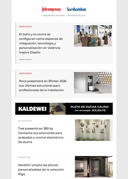 Newsletter Equipamiento para baño Newsletter Equipamiento para baño