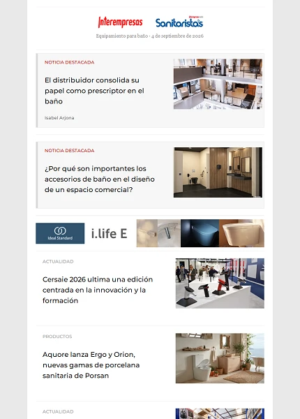 Newsletter Equipamiento para baño Newsletter Equipamiento para baño