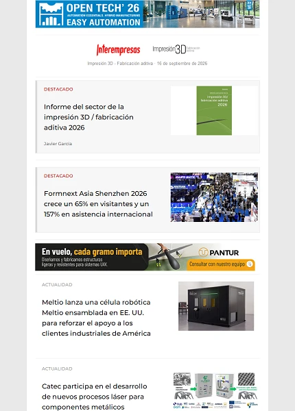 Newsletter Impresión 3D / Fabricación aditiva Newsletter Impresión 3D / Fabricación aditiva