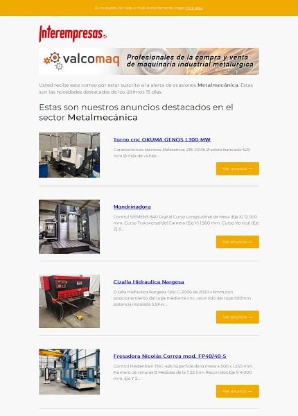 Alerta ocasiones Metal-mec�nica