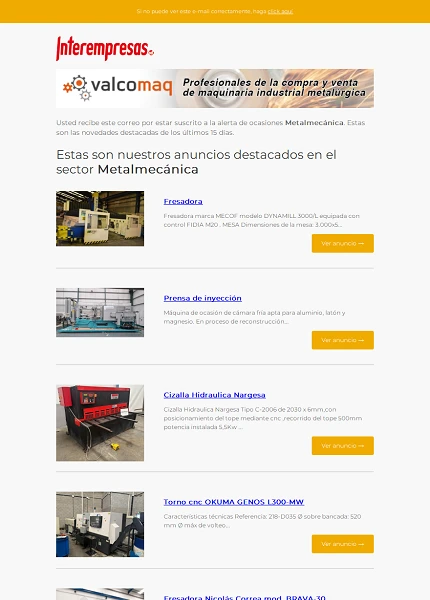 Alerta ocasiones Metal-mec�nica