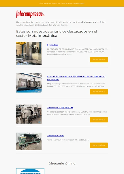 Alerta ocasiones Metal-mec�nica