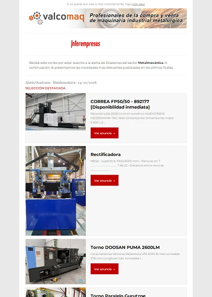 Alerta ocasiones Metal-mec�nica