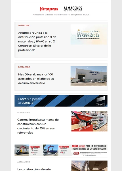 Newsletter Almacenes de Materiales de Construcción