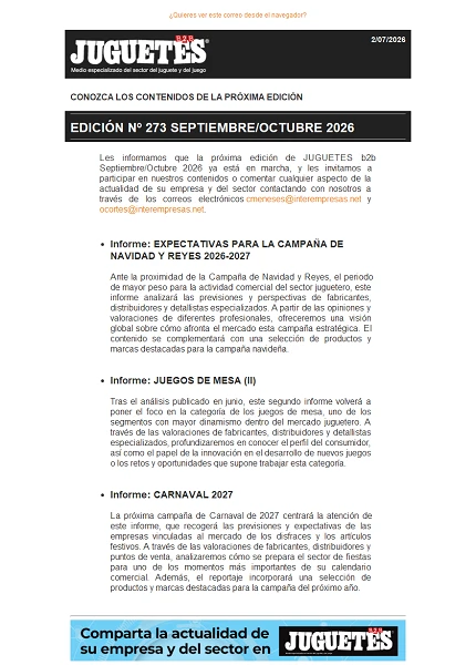 Newsletter de Juguetes y Juegos (JuguetesB2B)
