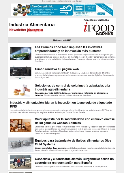 Newsletter Industria alimentaria