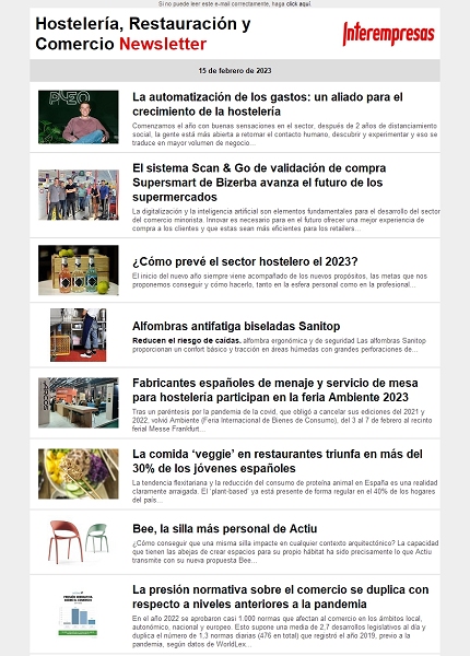 Newsletter Hostelería
