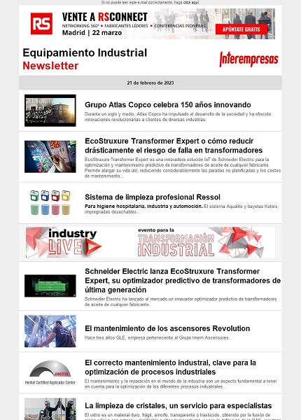 Newsletter Equipamiento industrial