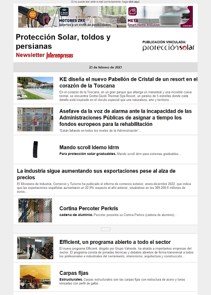 Newsletter Protección Solar, Toldos y Persianas